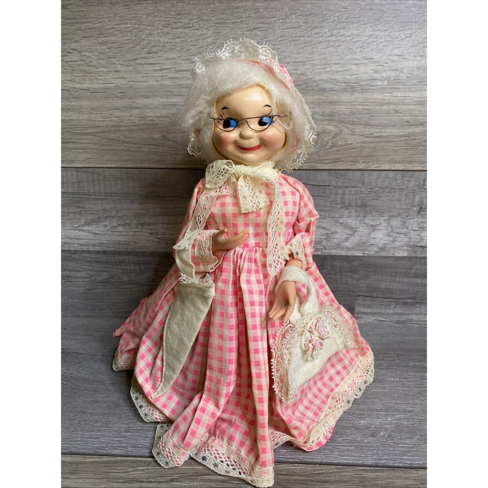 VTG Folk Art Doll Bottle Country Grandma Plastic Bottle Doll Handmade 12" (BD)